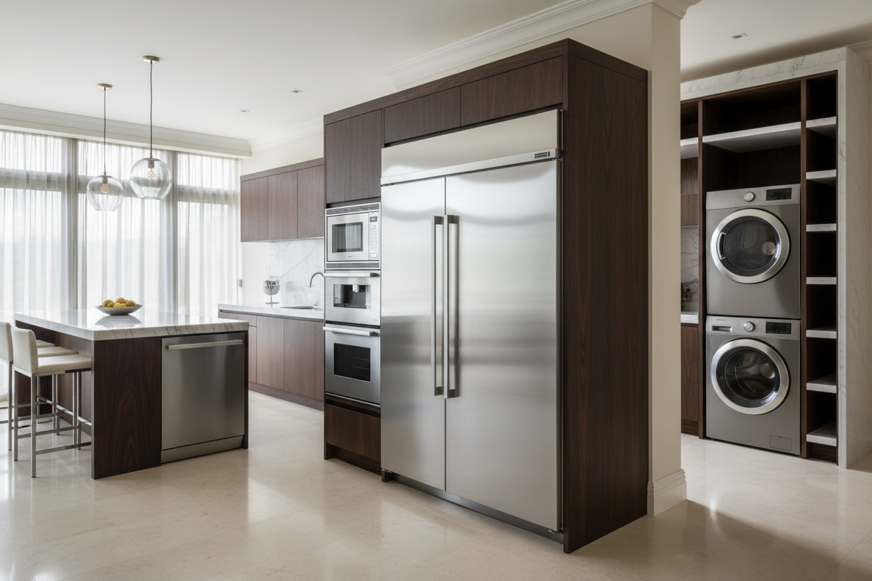 Premium refrigerator dishwasher oven cooktop washer and dryer in a luxury home